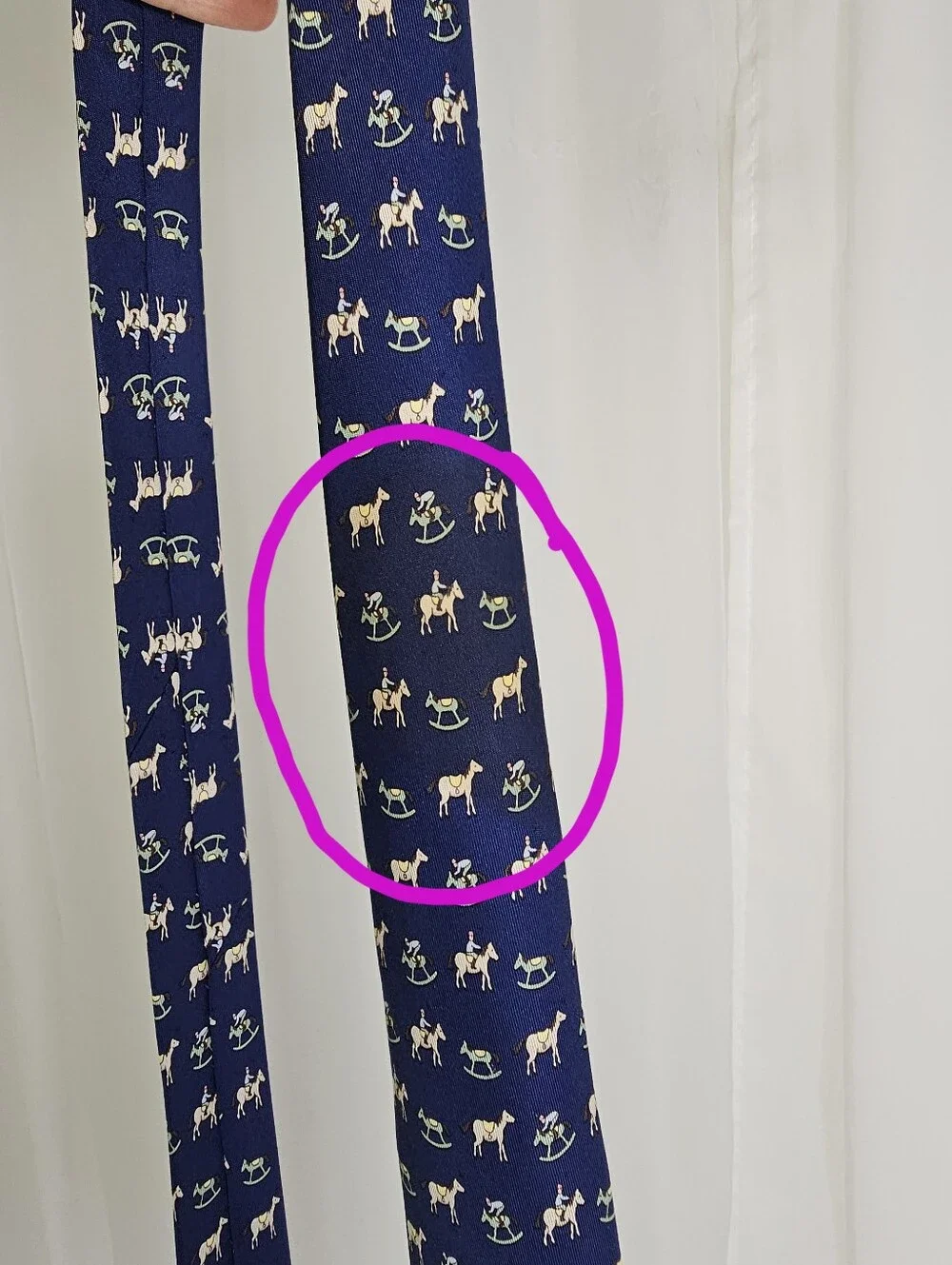 Authentic Hermès Paris Navy Silk Equestrian Horse / Rocking Horse Print Tie Luxe